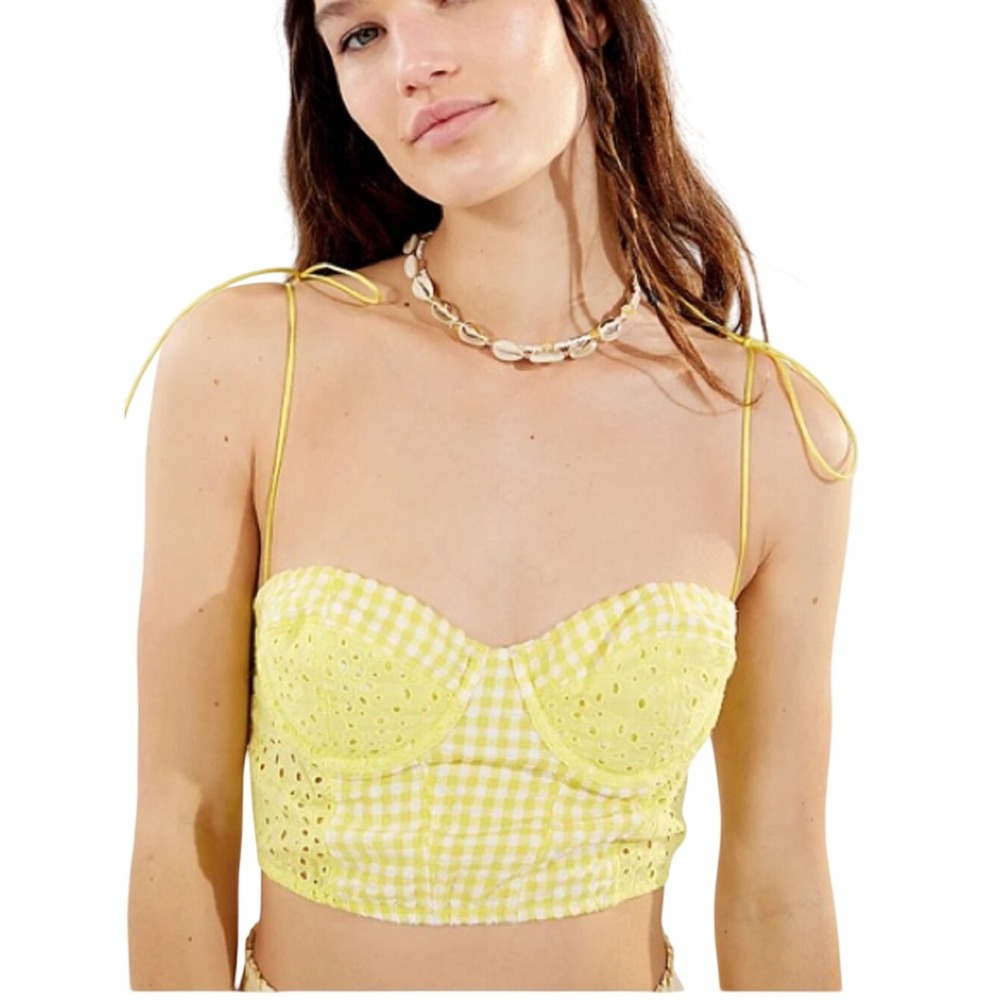 Urban Outfitters Uo Sweet On You Gingham Bustier Top Yellow Plaid Top Medium M